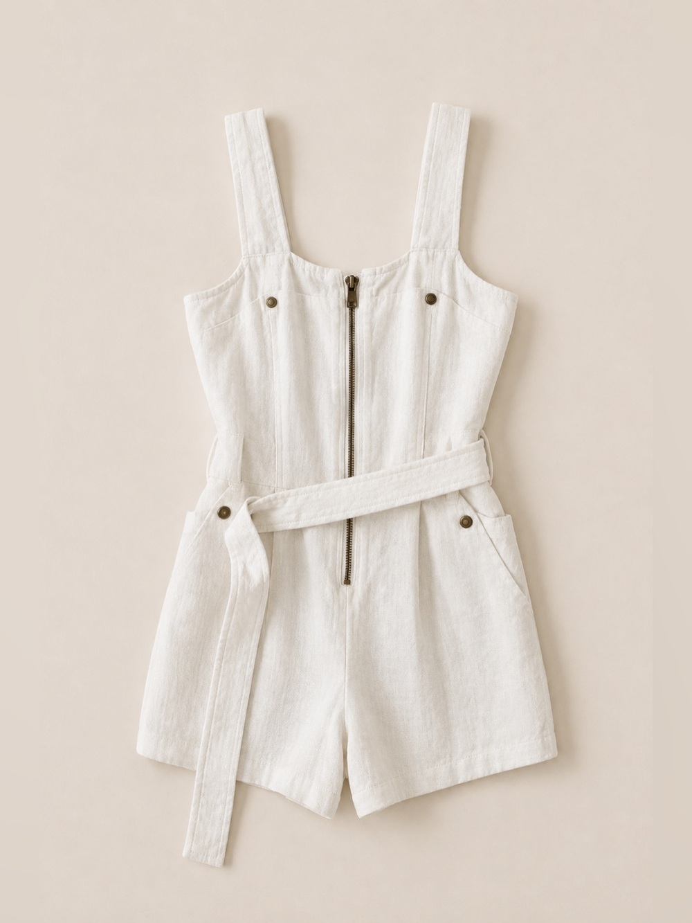 Billabong White thick linen romper with zipper and wrap size large worn once